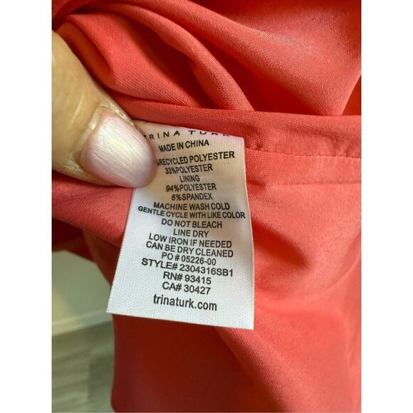NWT Trina Turk, Zest Shirt Sleeve Belted Faux Wrap Dress in coral color Size 10 - Picture 8 of 9